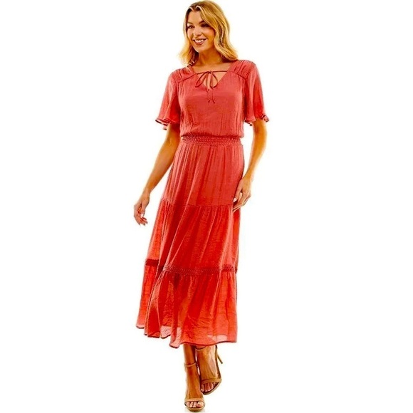 Luxology Dresses & Skirts - 119. NWT Women’s Luxology Tie Front Tiered MIDI Gauze Dress XL